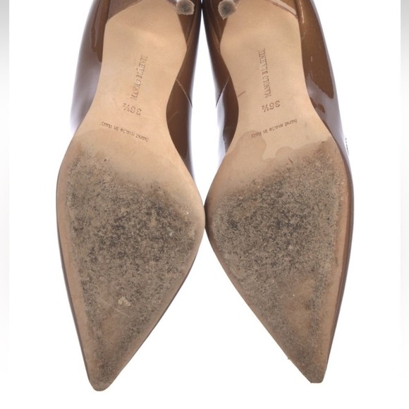 Manolo Blahnik BB Metallic Patent Leather Pointy Toe Pump Bronze - Picture 4 of 10